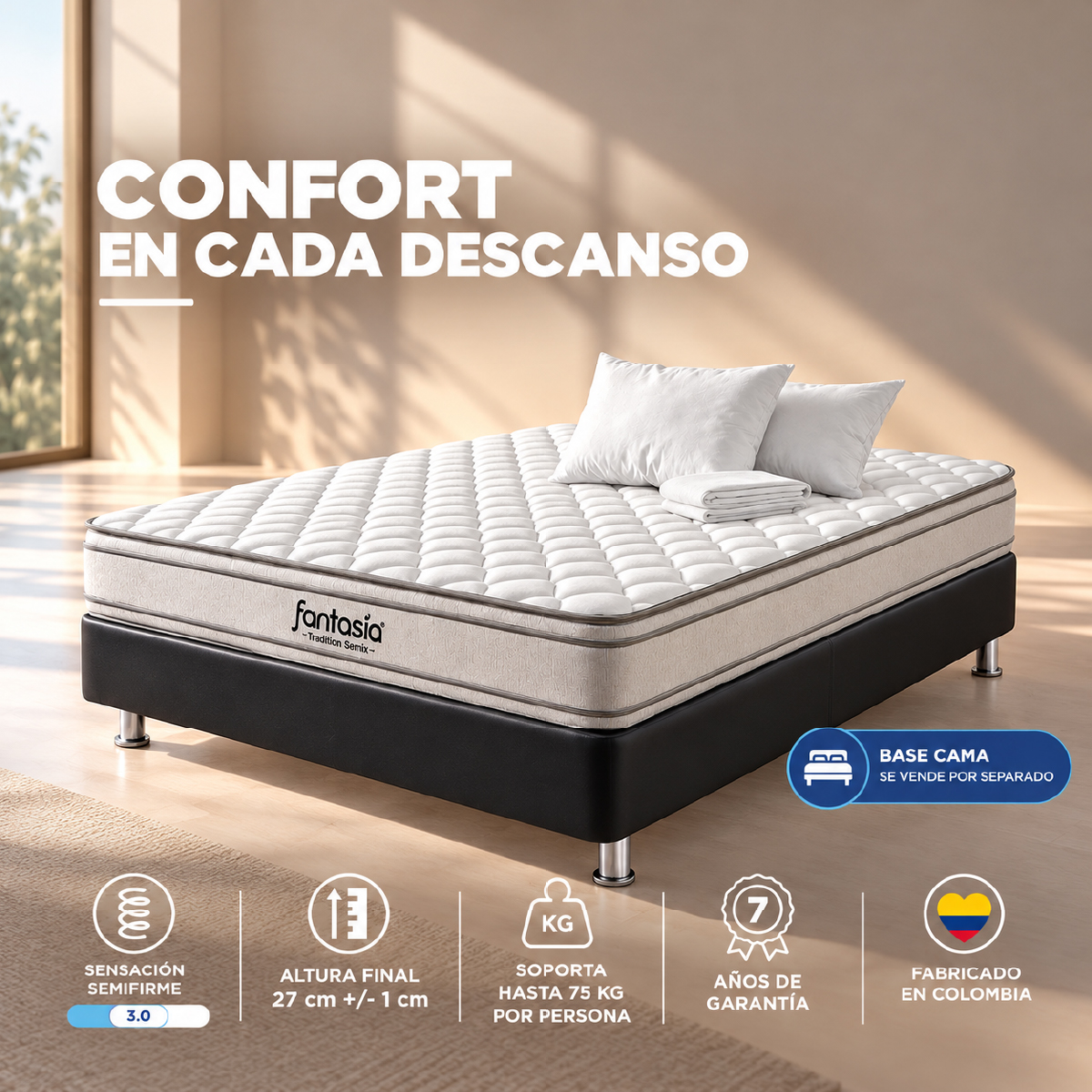 Colchón Fantasía Semifirmex 140x190 cm + Protector + 2 Almohadas - Image 6